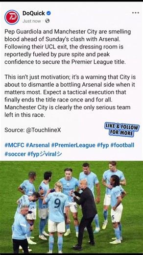 Pep Guardiola and Manchester City are smelling blood ahead of Sunday’s clash with Arsenal