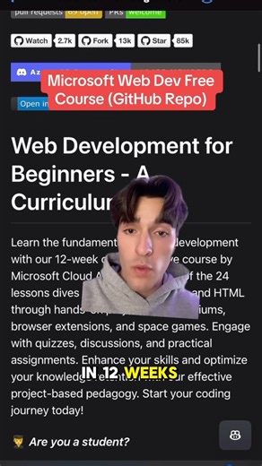 SWErikCodes on Instagram: "This GitHub repository by Microsoft is perfect for anyone looking to master coding for web development completely for free. If you spend the 12 weeks going through the 24 lessons and building out their coding projects, you’ll seriously improve your coding skills for any software engineering job. #coding #learntocode #codingforbeginners #codingtips #codingtutorial #codingprojects #webdev #webdeveloper #softwareengineer #cs #computerscience #microsoft"