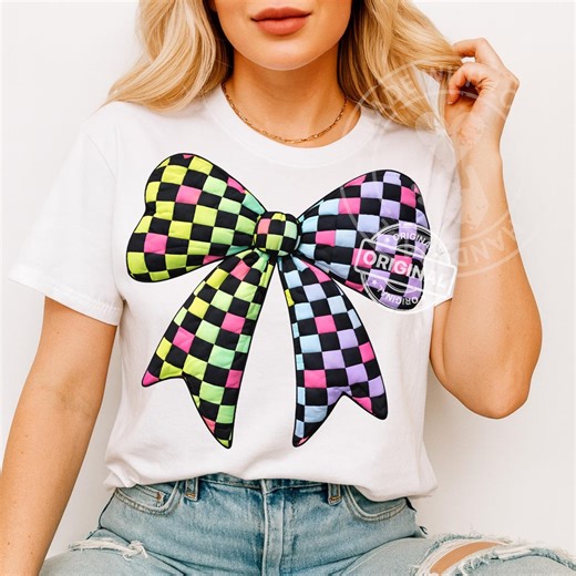 Puffy Quilted Neon Checker Board Pring Bow PNG, Cottagecore Patchwork Pastel Ribbon Fabric Style - Etsy
