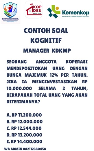 Pengumuman kelulusan administrasi sudah keluar! Sekarang waktunya fokus ke tahap berikutnya 🔥 Coba jawab soal di video ini, siap nggak menghadapi tes Manager Koperasi Desa/Kelurahan Merah Putih? 👀 Tulis jawaban kamu di komentar 👇 🚀 Mau latihan lebih serius? Kami menyediakan: ✅ Kumpulan Soal Kognitif & Manajemen ✅ Materi Formasi Jabatan ✅ Materi Koperasi Desa/Kelurahan Merah Putih ✅ Materi Kementerian Koperasi ✅ Tryout Simulasi Online 👉 Klik link di bio sekarang #KoperasiDesa #Rekrutmen2026 