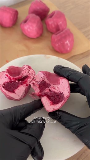 Raspberry shaped dessert 💞Recipe available for purchase on my website lugurkova.com