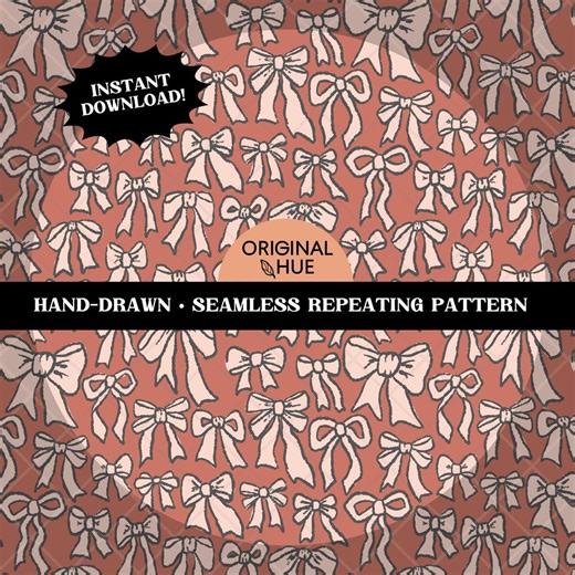 Seamless Bow Pattern | Hand Drawn Bows Digital Paper | Coquette Bows on Warm Red Background | Cute Bows Repeating Pattern | Commercial Use - Etsy