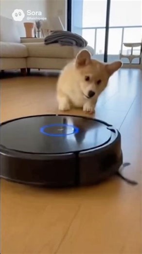 Tiny Corgi vs. Robot Vacuum 🐶🤖
