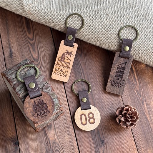 Personalizable Bespoke Engraved Wooden Hotel Keychain, Custom Wood Keyring for Boutique Hotels, Business Logo Gift for Him or Her - Etsy