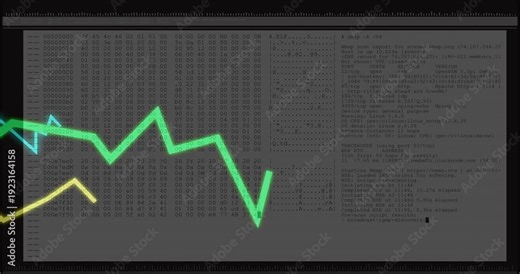 Panel fading in starting neon lines animating across terminal, showing hex logs and blinking cursor