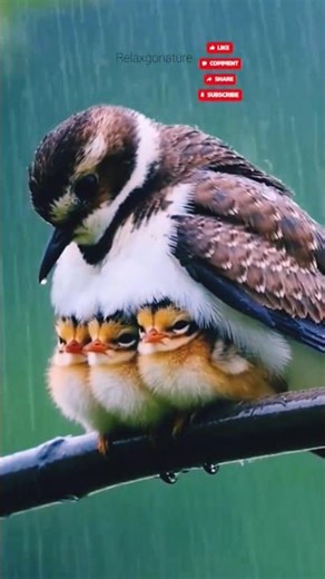 🌩️ Heavy Rain & Thunder — Mother Bird Protects Her Tiny Baby 🐦💙#Shorts