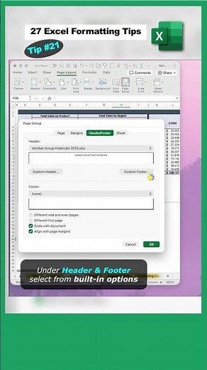 Excel Formatting Tips - Tip 21 - Add Header & Footer to Print in Excel #shorts