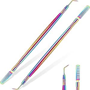Chumia 2 Pieces 2 in 1 Lash Lift Tool Eyelash Separator Tool with Comb Stainless Steel Metal Lash Perm Lift Rods for Eyelash Eyebrow Comb Perming Tinting Curling Extension Supplies(Multi Color)