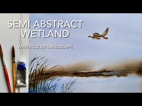 Beginners ABSTRACT WETLAND WATERCOLOR Landscape, Loose Watercolour Duck PAINTING Techniques Tutorial