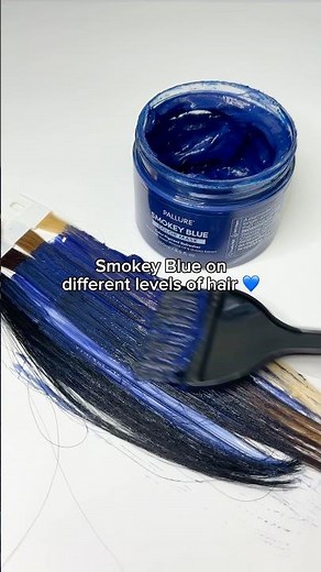 Smokey Blue semi-permanent color mask on different levels of hair 💙
