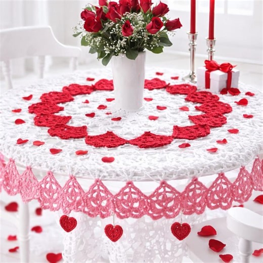 Valentine Crochet Tablecloth Pattern PDF | Heart Lace Round Tablecloth | Romantic Home Decor | Crochet Pattern - Etsy