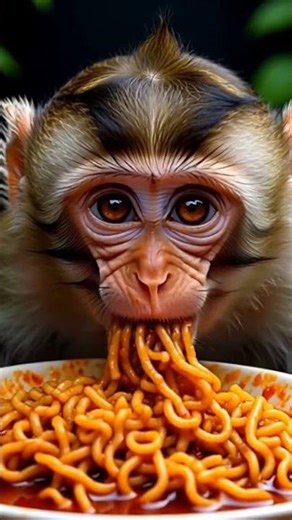 Baby Monkey VS Korean Spicy Ramen 🔥🐵 Can He Handle the Heat?