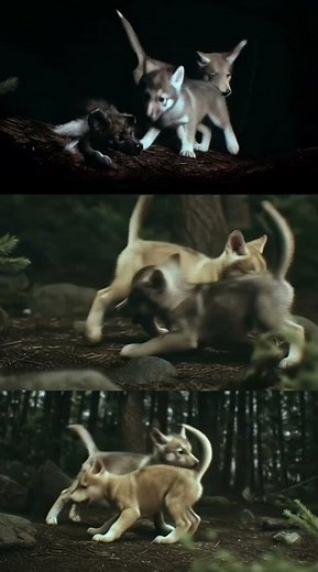 Playful Wolf Pups Learning to Be Strong Together 🐺🌿✨