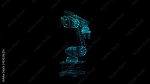 Industrial robot. Glow polygon line formation of Industrial robot hand. Seamless loop. Digital technology visualization of 3d.