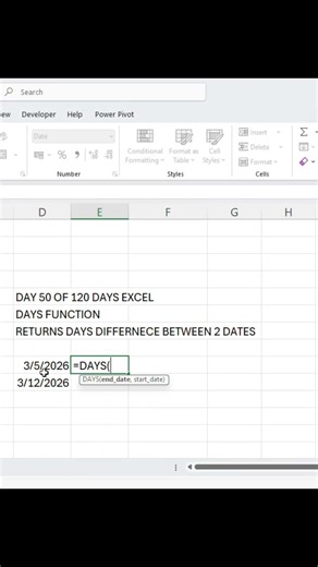 Day 50 Of 120 Days Excel | Days Function | How To Find Difference Between Two Dates In Excel |