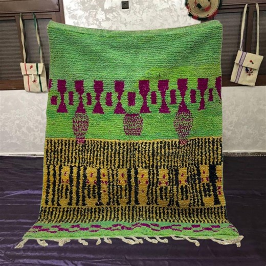 Hand Green Moroccan Ocarpet Boh Area Rug: Berber Wool Carpet Area Green - Etsy