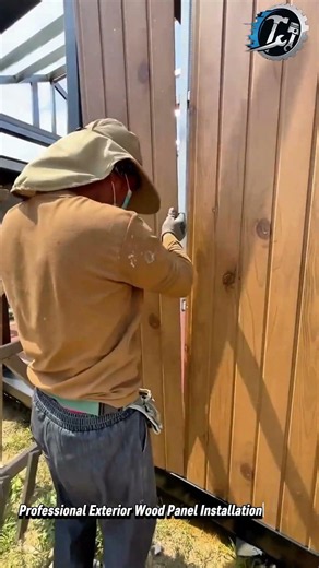 Modern Wood Wall Cladding Installation 🪵✨ #WoodCladding #Construction #DIY