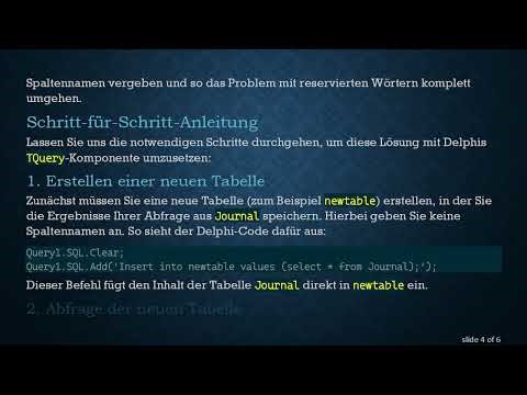 Lösung des Fehlers Invalid Use of Keyword in Delphis TQuery