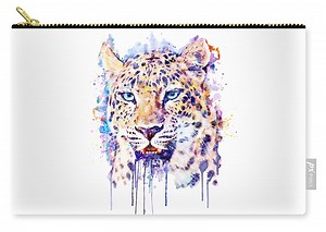 Blue-Eyed Leopard - Vibrant Watercolor Big Cat by Marian Voicu Zip Pouch by Marian Voicu