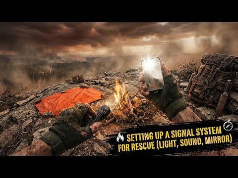 Setting up a signal system for rescue (light, sound, mirror)