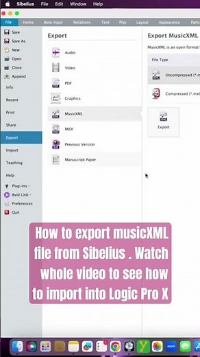 How to export musicXML file from Sibelius. #sibelius #logicprox