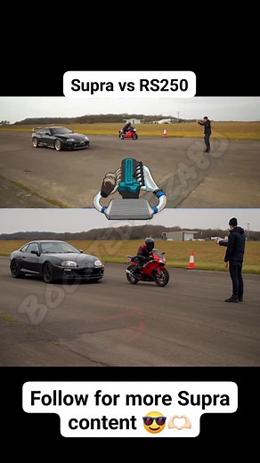 59K views · 2K reactions | A legendary MKIV lining up with an Aprilia RS250 on an open runway. One’s all torque and turbo, the other’s a screaming two-stroke. Two totally different worlds, same strip… and the Supra makes its point fast. #reelsviralシ #fypシ゚viralシ #foryouシpage #viralreelschallenge #reelsvideo #reelsfb #fypシ #turbo #2jz #supra | Supra Mkiv | Facebook