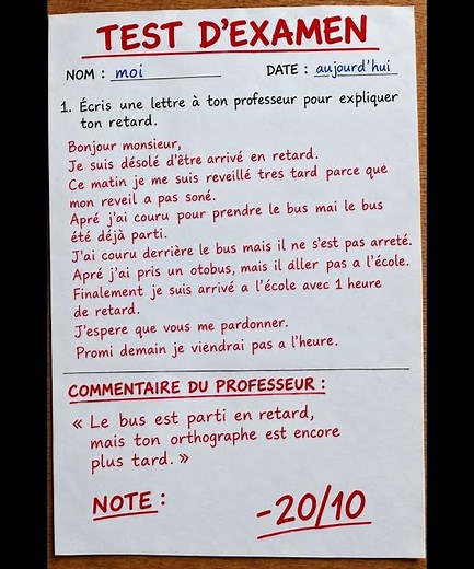 Il voulait expliquer son retard… mais son orthographe 💀😂 -20/10