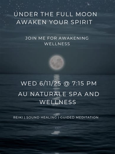 If you’ve been craving a moment just for you… This is your invitation to pause… and reconnect. 🌕 Awakening Wellness is a full moon experience designed to help you realign your energy through Reiki, sound healing, and deep self-care. It’s more than a class—it’s a gift of self-love. 💗 📅 Wednesday, June 11 at 7:15 PM 📍 Au Naturale Spa & Wellness – Clermont, FL PLUS — a special pop-up with 🌿 Dawn Edmonds, Endocannabinoid & Fungi Wellness Coach. Discover family-friendly, natural ways to support 