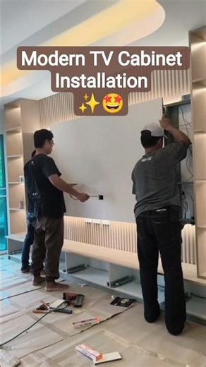 Modern TV Cabinet Installation | Luxury Wall Mounted TV Unit Design