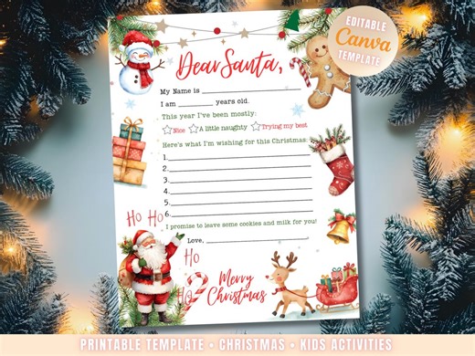 Editable Dear Santa Letter: Christmas Wish List Printable (canva Template) - Etsy