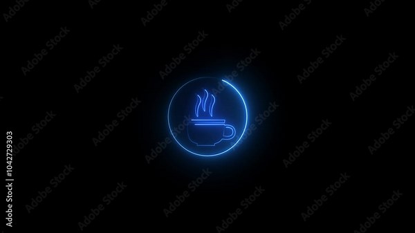 Coffee shop neon signs for a cafe.Neon glowing sign of hot coffee cup,Fast food light billboard sign. Cafe menu item.on a dark background..