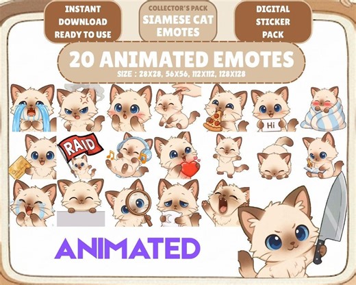 20 Animated Siamese Cat Emotes GIF Pack: Chibi Twitch Discord Emotes (digital Download) - Etsy
