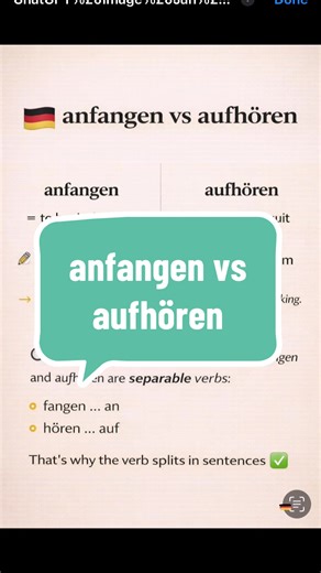 anfangen vs aufhören 🤔📚🇩🇪✅ #learninggermandaily #englishtogerman #followfomore