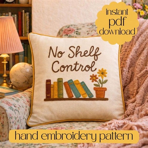 No Shelf Control Embroidery Pattern • Book Lover DIY Hoop Art (PDF) - Etsy
