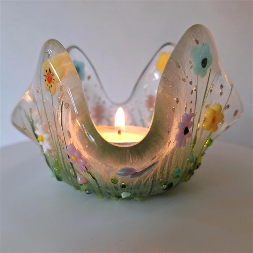 Handcrafted Fused Glass Candle Holder With Purple Butterflies - Etsy