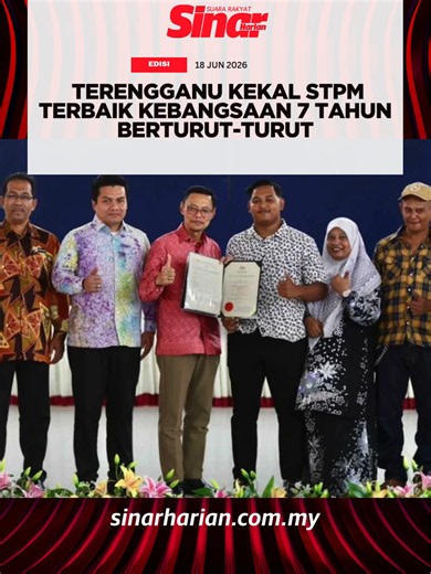 Terengganu sekali lagi berjaya mengekalkan rekod prestasi cemerlang Sijil Tinggi Persekolahan Malaysia (STPM) selama tujuh tahun berturut-turut apabila mengatasi Min Purata Nilai Gred Kumulatif (PNGK) peringkat kebangsaan bagi tujuh tahun berturut-turut. Timbalan Pengarah Pendidikan Sektor Pembelajaran Jabatan Pendidikan Negeri Terengganu (JPNT), Wan Zuraidi Che Wan Zaid berkata, pencapaian PNGK Terengganu 3.18 mengatasi Nasional 2.88 sekali gus menunjukkan peningkatan konsisten sepanjang lima t