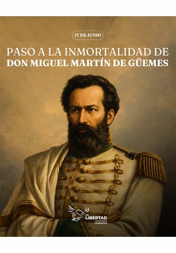 Hoy recordamos al General Martín Miguel de Güemes, uno de los grandes héroes de nuestra independencia. A 205 años de su paso a la inmortalidad, honramos su legado y reafirmamos el valor de la libertad por la que luchó. ¡Gloria eterna a Güemes! 💙🤍💙 #Guemes #17DeJunio #HistoriaArgentina #Libertad #Argentina