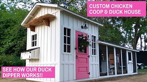 A walk through of a custom Craftsman Coop that also has a duck house and duck dipper in Hamilton, VA. Yes, a duck dipper! (if you don't know what that is, you just have to watch the video) This custom coop has so many cool and practical features designed to take the work out of keeping chickens and ducks, but still look amazing in the process. The henhouse is 8'x8' and is a shed/henhouse combo with pull out drawers for storage and plenty of ventilation for the chickens. This coop has board & bat