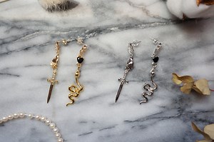 HERMES Gold/silver Dagger and Serpent Mismatched Earrings/ Sword and Snake Earrings - Etsy