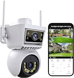 3K 5MP Dual Lens Security Cameras Wireless Outdoor,Starlight Night Vision Bluetooth Outdoor Camera,5GHz & 2.4GHz WiFi Camera,Network Cable Connection,Two-Way Talk,360° Pan/Tilt,Plug in