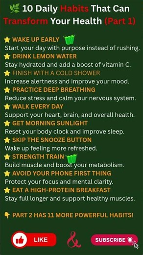 🌿10 DAILY HABITS THAT CAN TRANSFORM YOUR HEALTH (PART 1)