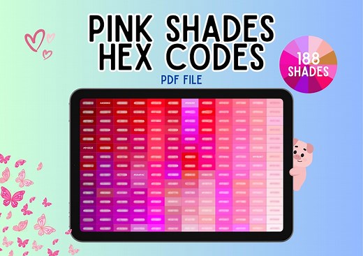 188 Pink Shades Hex Code Chart for Branding, Web and Graphic Design | Printable Color Palette Samples, Color Swatch for Artists & Students - Etsy