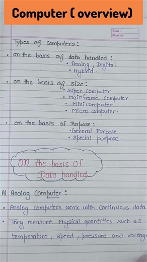 Computer Basics & Types of Computers | Handwritten Study Notes (Overview) 💻📚 #shorts