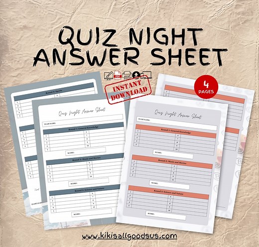 Quiz Night Answer Sheet Template: Editable Trivia Score Sheet (downloadable PDF File) - Etsy