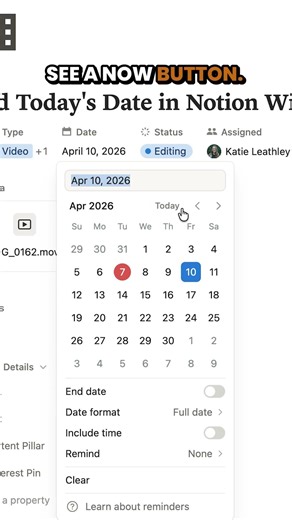 Add Today's Date in Notion With One Click #notion #notiontips