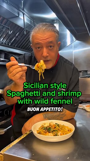 Chef Luca Corleone Fontanarosa on Instagram: "Sicilian style spaghetti and shrimp with wild fennel #pasta #spaghetti #seafood #easyrecipes #recipeoftheday #italianfood #cucinaitaliana #sicily #cheflucacorleone #timetoplate #foryou"