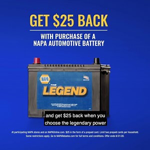 39K views · 310 reactions | Undeniable power. Incredible savings. The NAPA Legend Battery works hard for every driver. And right now, get a $25 mail-in rebate with your next NAPA Automotive Battery purchase. | The NAPA Network | Facebook