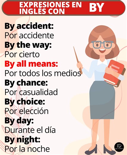 434K views · 32K reactions | Expresiones en inglés con By Amplía tu vocabulario con frases y expresiones en inglés Lista de palabras muy usadasExpresiones con BY Vocabulario muy usado que debes conocer✍️No te rindas, te lo debes #inglesfacil #inglesdefinitivo #ingles #adjectives #English #nouns #prepositions #conjuntions #verbs #irregularverbs #regularverbs #adverbs | Inglés Definitivo | Facebook