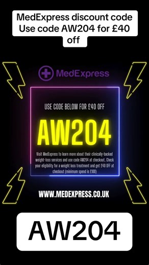 MEDEXPRESS £40 off Discount code AW204 ⭐️⭐️⭐️MedExpress code AW204 at checkout for 40£ off! Good luck on your journey!! 😀 Amazing prices, next day delivery and reliable service! Using the code takes the price to 109£ ⭐️⭐️⭐️ MedExpress discount uk MEDEXPRESSAFF £40 OFF? THATS AMAZING BUT HOW? WELL….💫 💷MEDEXPRESS ARE OFFERING £40 WHEN YOU USE CODE AW204 AT CHECKOUT 💷 ✅MASSIVE SAVINGS 🤑🤑🤑 ✅SPEEDY EFFICIENT DELIVERY 📦📦 ✅REGULATED PHARMACY 😍 ✅SIMPLE CHECKOUT🛍️🛍️ THIS IS A LIMITED TIME OFF