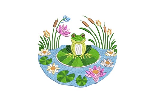 Frog on a Lily Pad Embroidery Design, Frog Machine Embroidery, 4 Sizes, Instant Download - Etsy